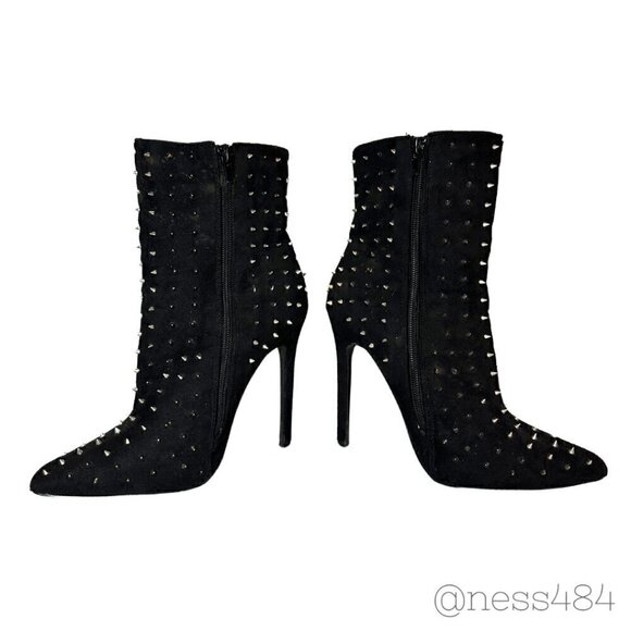 Black Studded Zip-Up Heeled Boots 6.5 - Picture 2 of 8